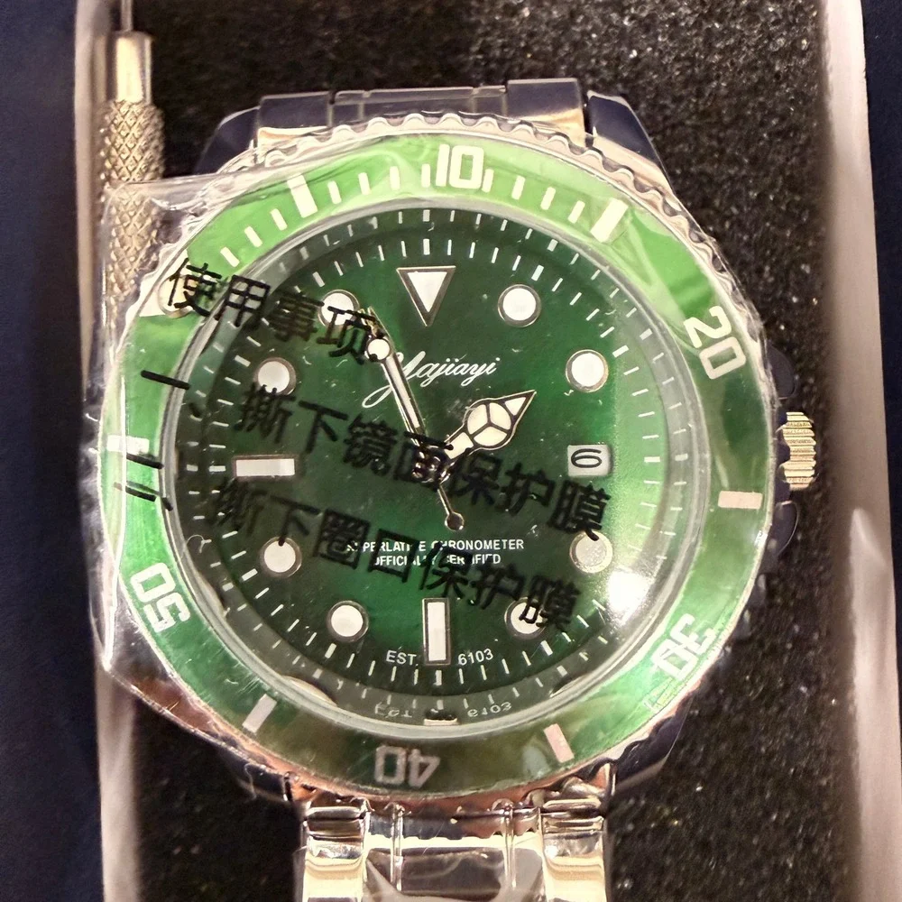 Dofia Xiaoya Men's‎ Silver Stainless Steel Quartz Watch Green Dial Gift Box w/ S
